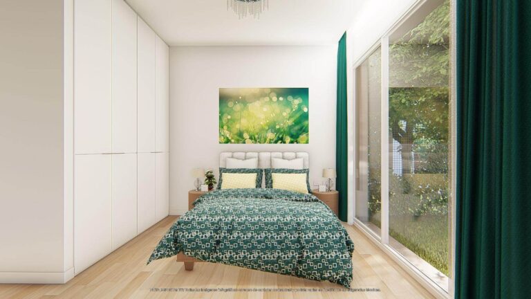 Dormitorio con salida a jardín