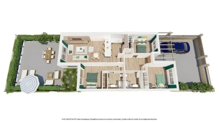 Diseño 3D de la vivienda, vista superior
